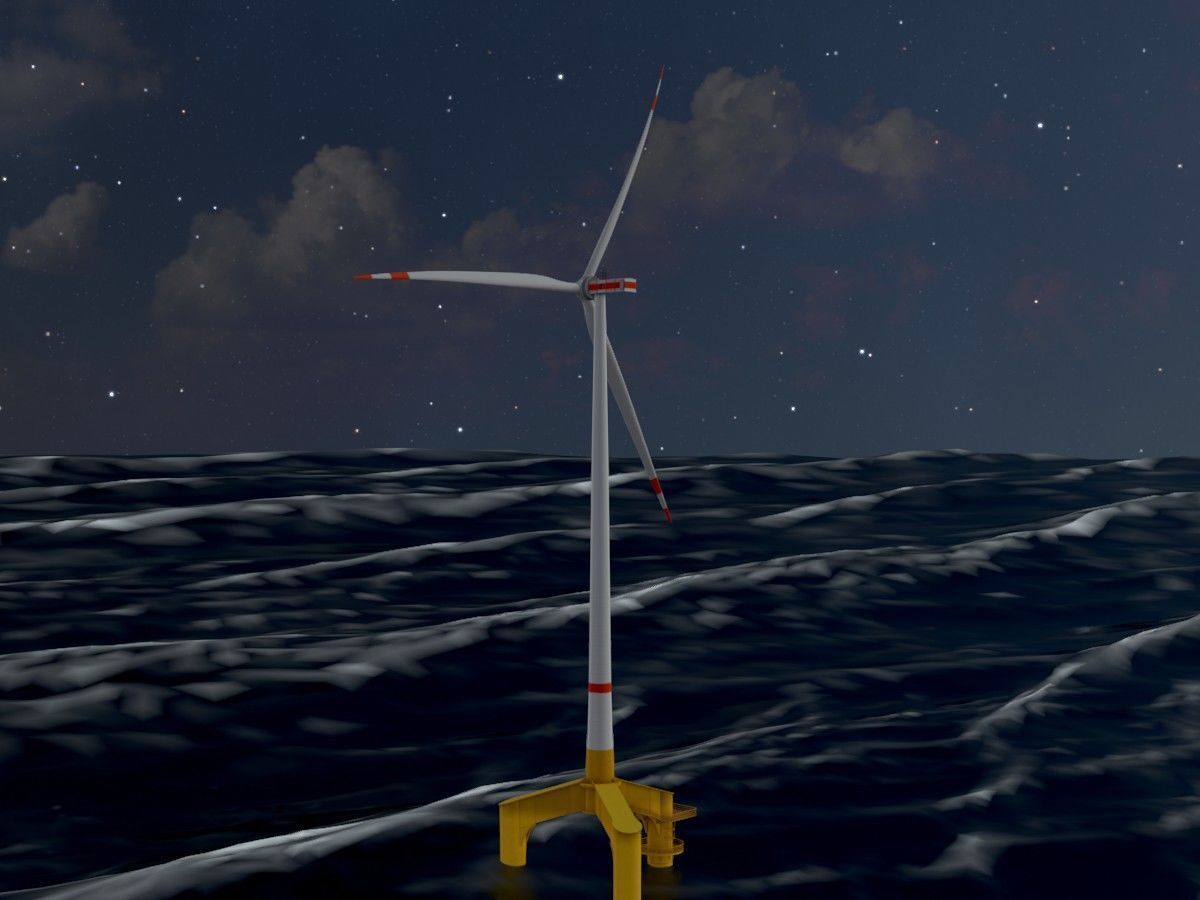 Wind turbines with Tripile Offshore Foundations 3D Model Collection_35