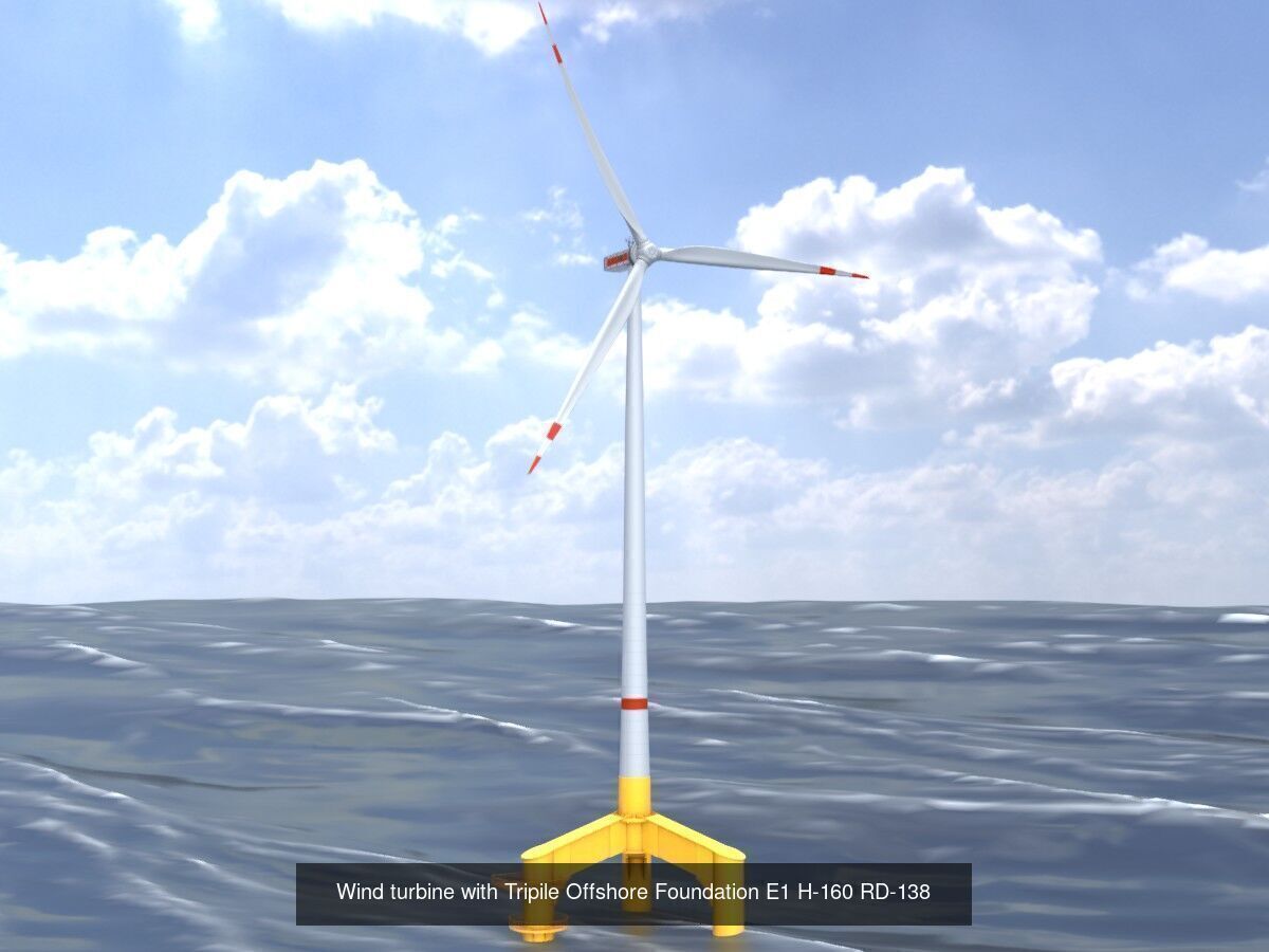 Wind turbines with Tripile Offshore Foundations 3D Model Collection_9