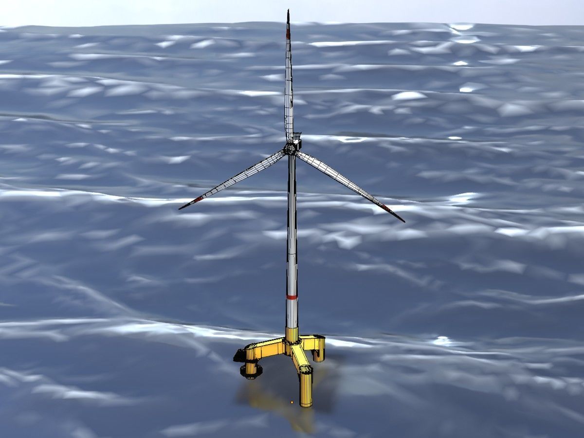 Wind turbines with Tripile Offshore Foundations 3D Model Collection_39