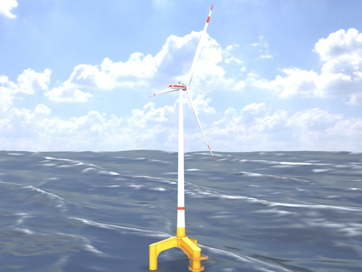 Wind turbines with Tripile Offshore Foundations 3D Model Collection_53