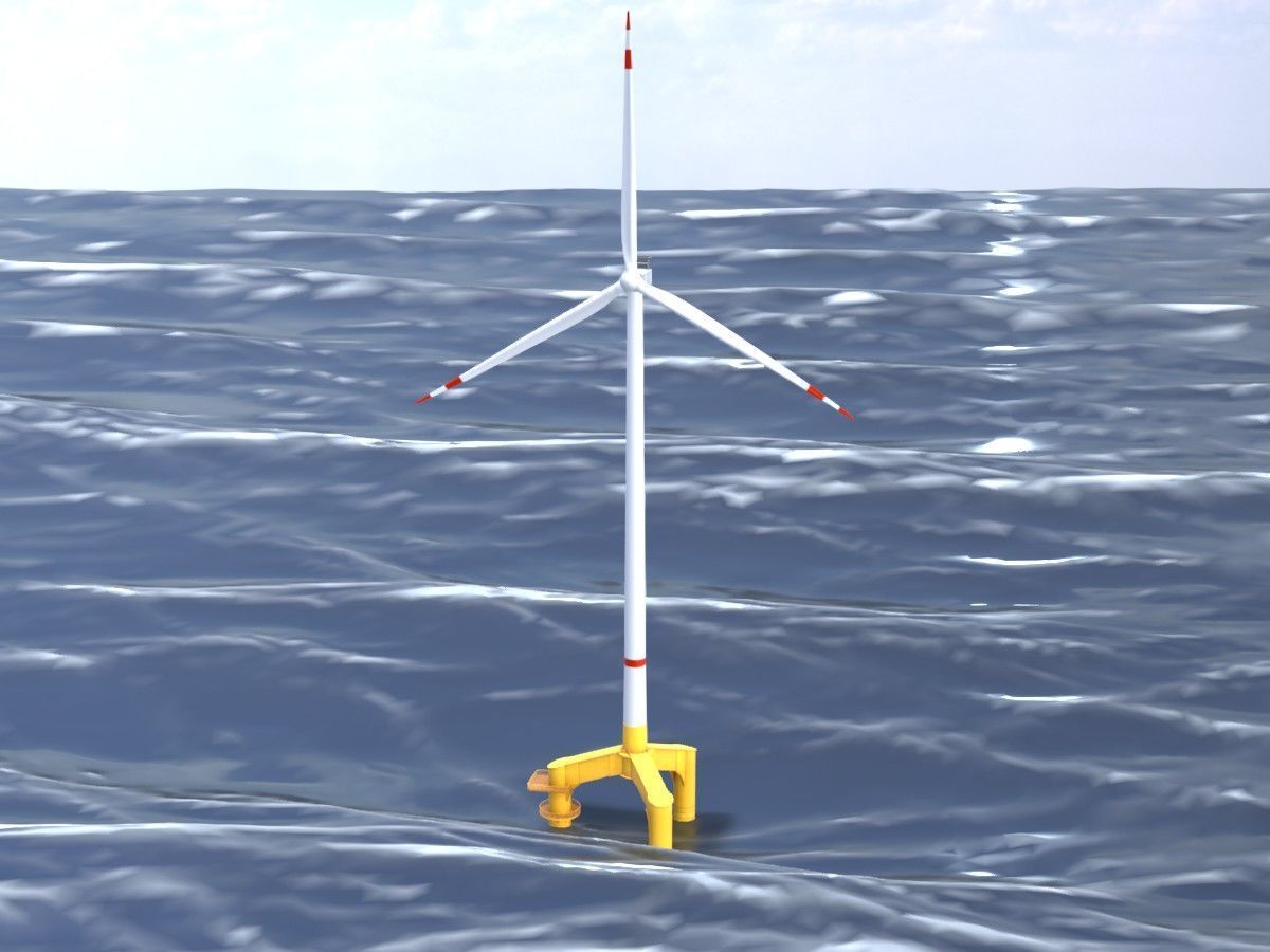 Wind turbines with Tripile Offshore Foundations 3D Model Collection_42