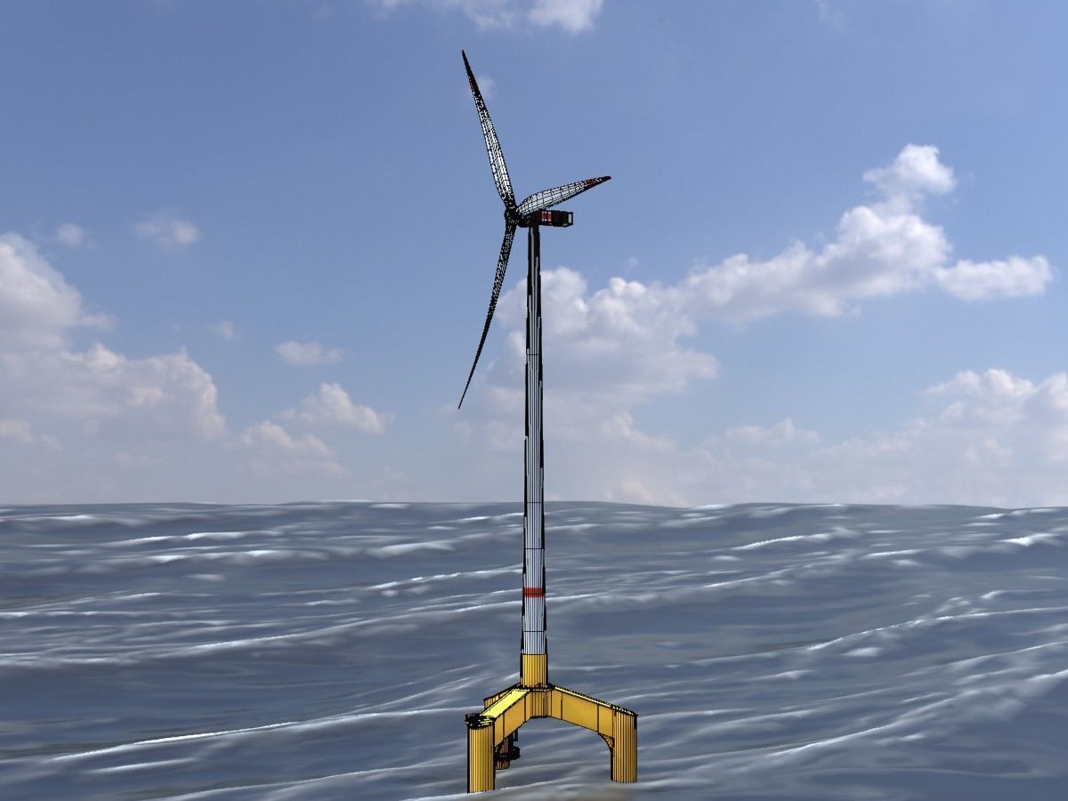 Wind turbines with Tripile Offshore Foundations 3D Model Collection_46