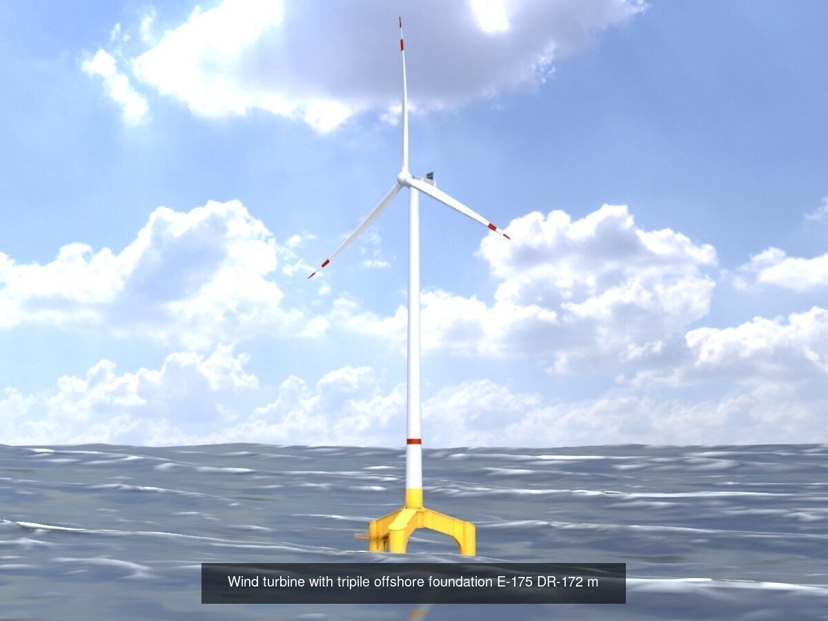 Wind turbines with Tripile Offshore Foundations 3D Model Collection_7