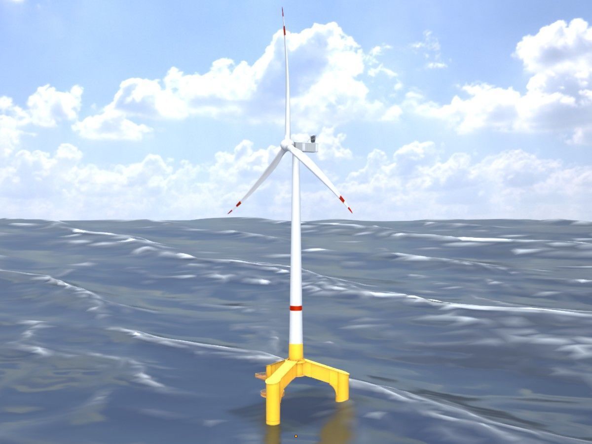 Wind turbines with Tripile Offshore Foundations 3D Model Collection_51