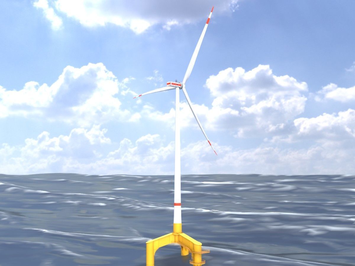 Wind turbines with Tripile Offshore Foundations 3D Model Collection_17