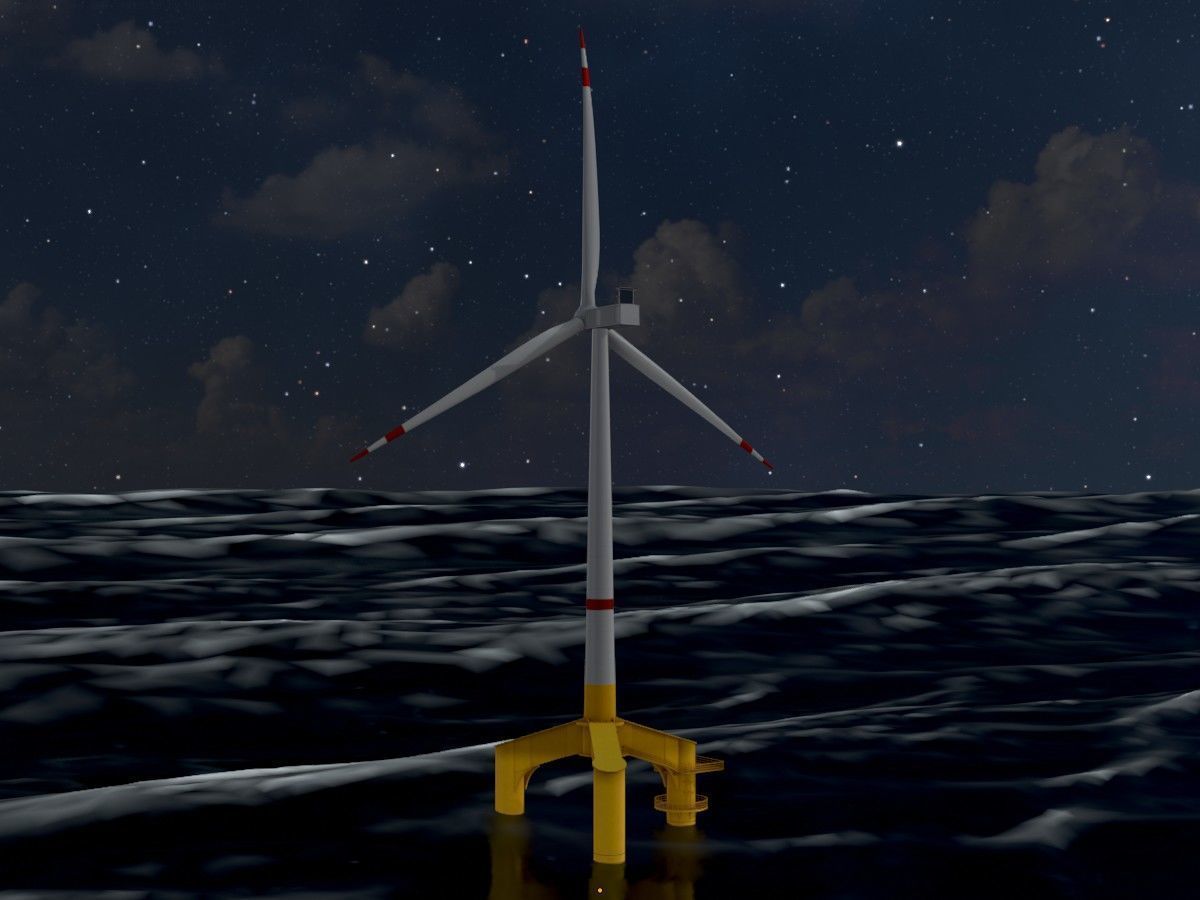 Wind turbines with Tripile Offshore Foundations 3D Model Collection_91