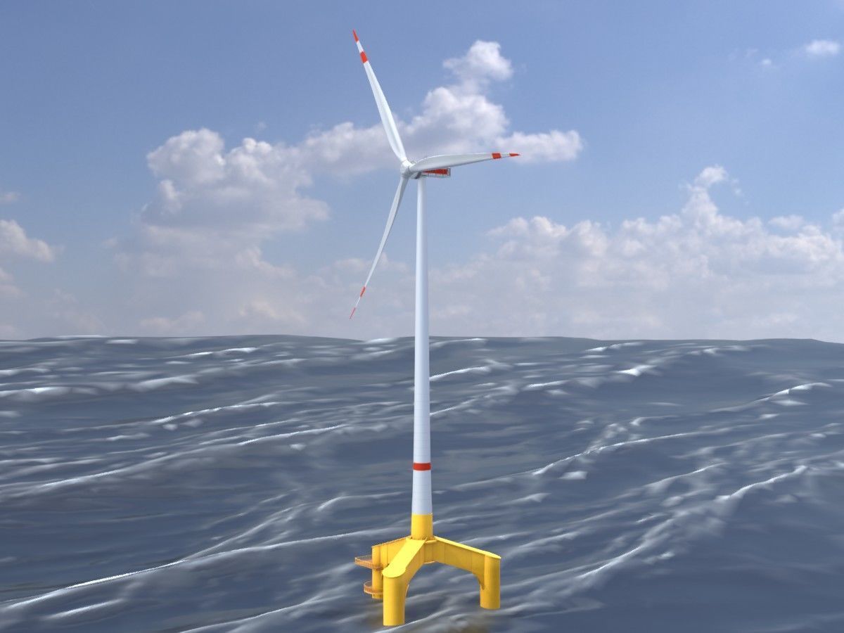 Wind turbines with Tripile Offshore Foundations 3D Model Collection_22