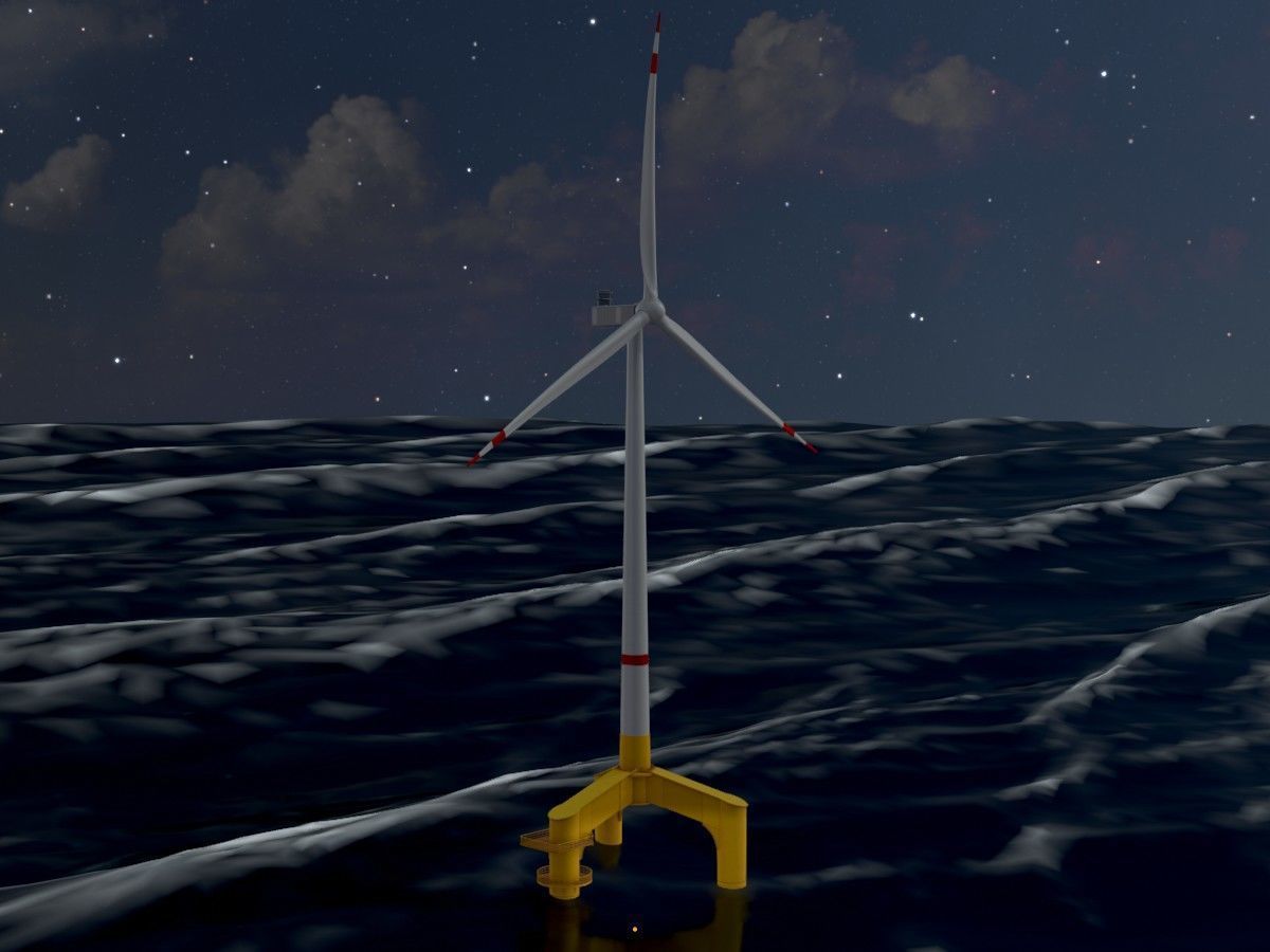 Wind turbines with Tripile Offshore Foundations 3D Model Collection_33