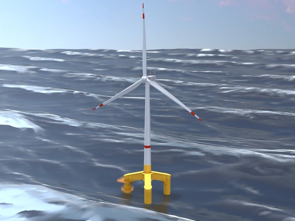 Wind turbines with Tripile Offshore Foundations 3D Model Collection_61
