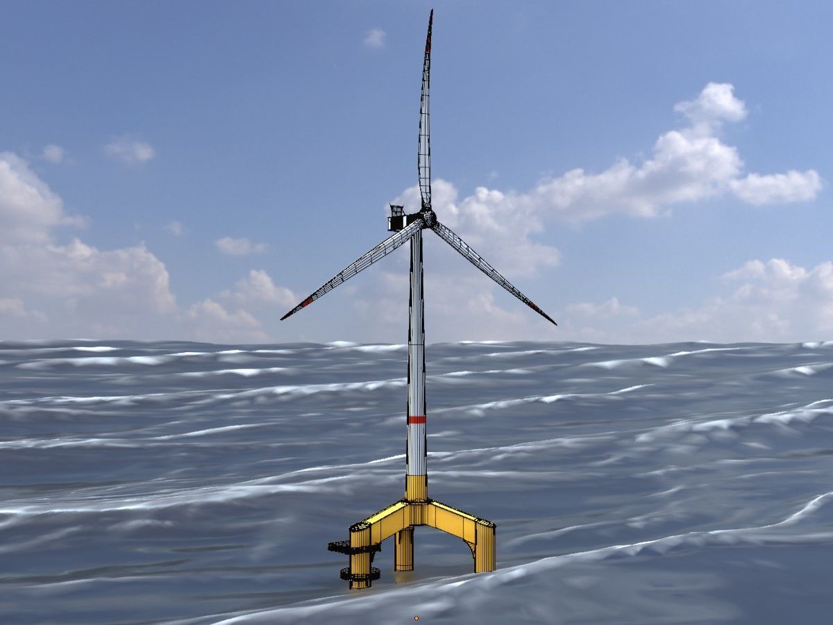 Wind turbines with Tripile Offshore Foundations 3D Model Collection_43