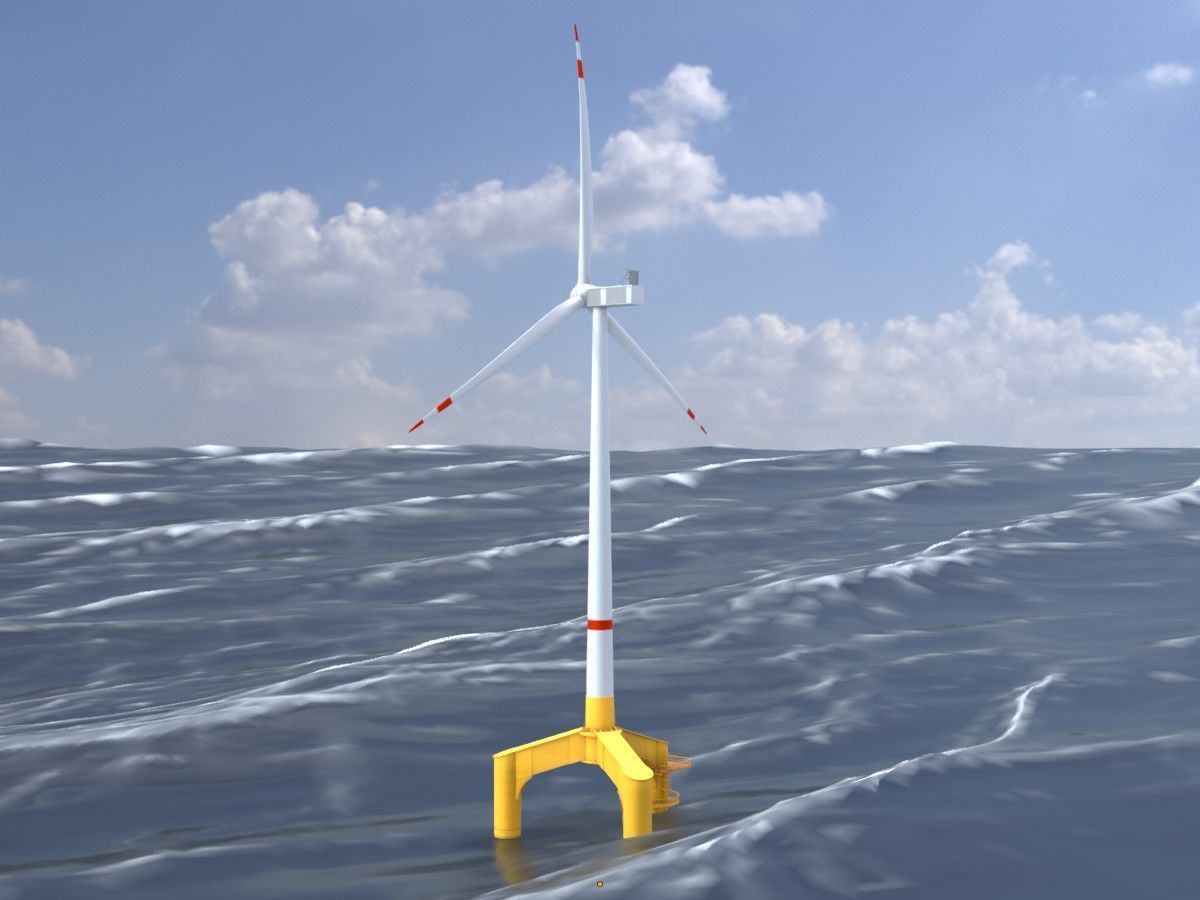 Wind turbines with Tripile Offshore Foundations 3D Model Collection_21