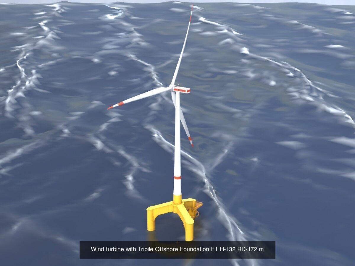 Wind turbines with Tripile Offshore Foundations 3D Model Collection_11