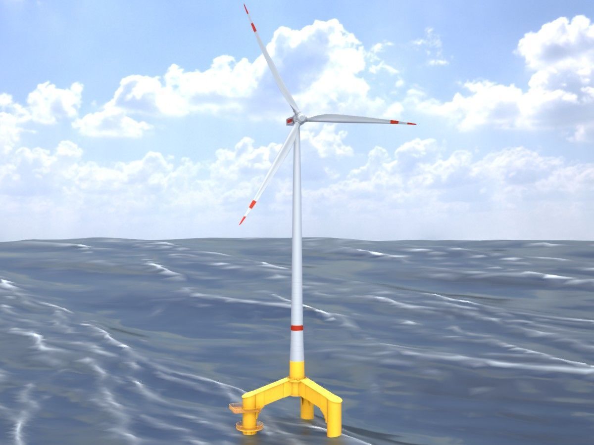 Wind turbines with Tripile Offshore Foundations 3D Model Collection_52
