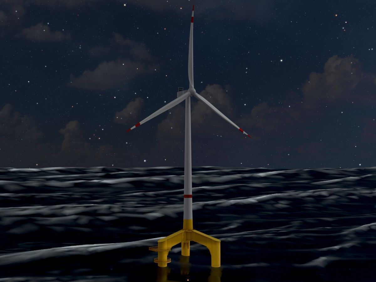 Wind turbines with Tripile Offshore Foundations 3D Model Collection_93