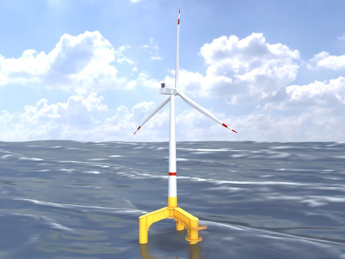Wind turbines with Tripile Offshore Foundations 3D Model Collection_13
