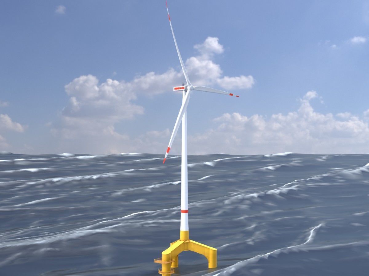Wind turbines with Tripile Offshore Foundations 3D Model Collection_23
