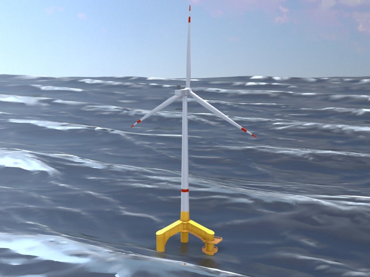 Wind turbines with Tripile Offshore Foundations 3D Model Collection_27