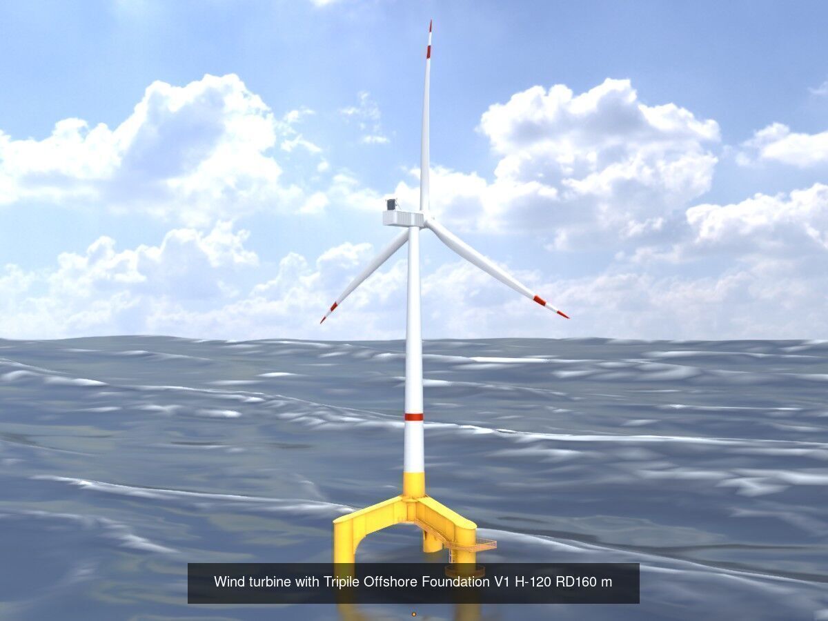Wind turbines with Tripile Offshore Foundations 3D Model Collection_12