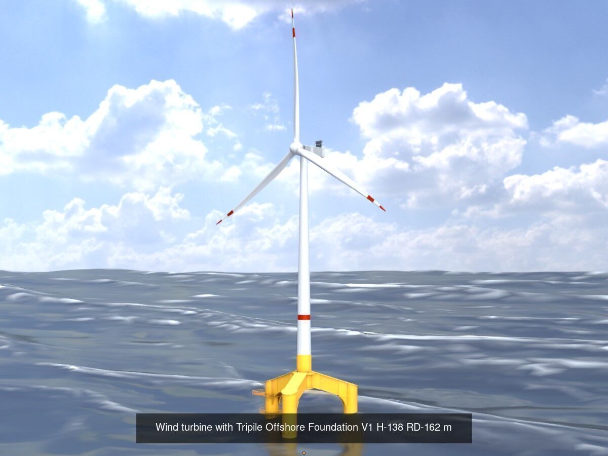 Wind turbines with Tripile Offshore Foundations 3D Model Collection_10