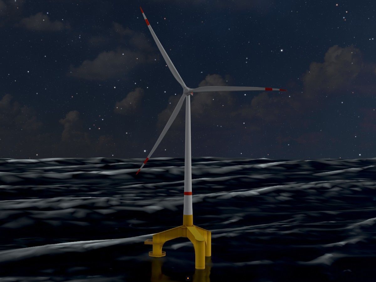 Wind turbines with Tripile Offshore Foundations 3D Model Collection_92