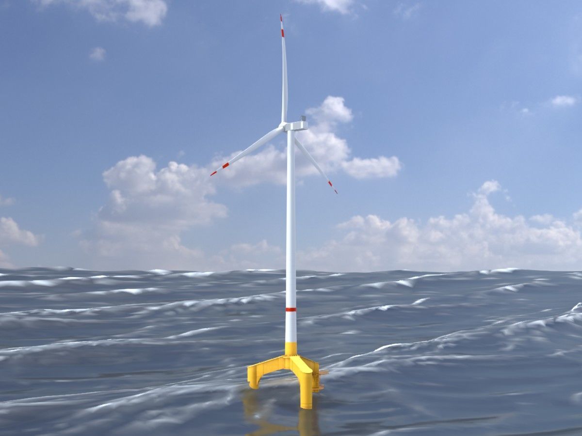 Wind turbines with Tripile Offshore Foundations 3D Model Collection_24