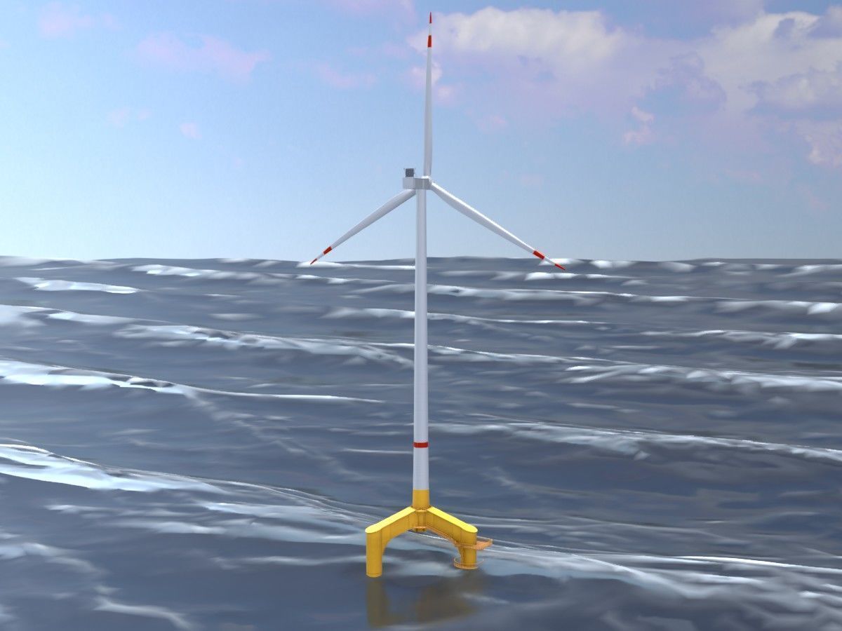 Wind turbines with Tripile Offshore Foundations 3D Model Collection_66