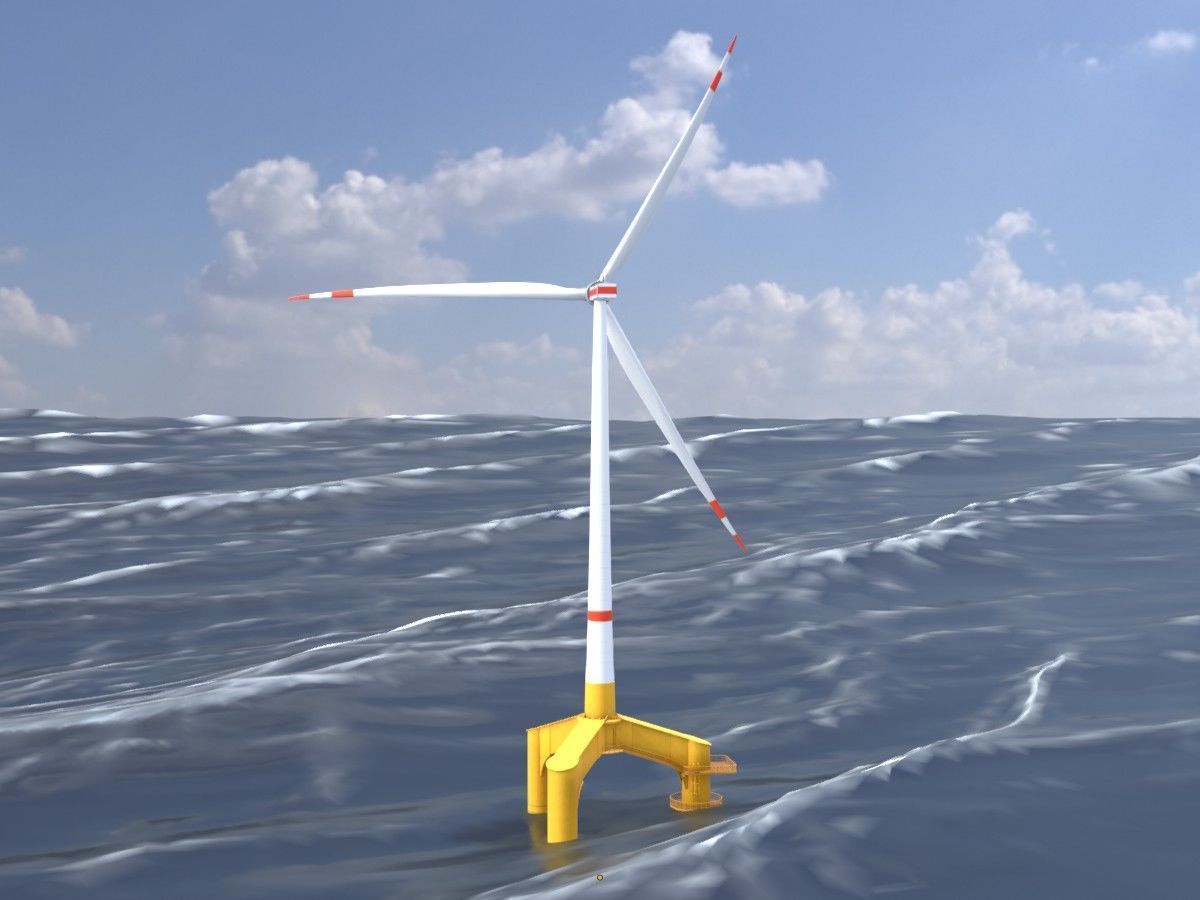 Wind turbines with Tripile Offshore Foundations 3D Model Collection_20