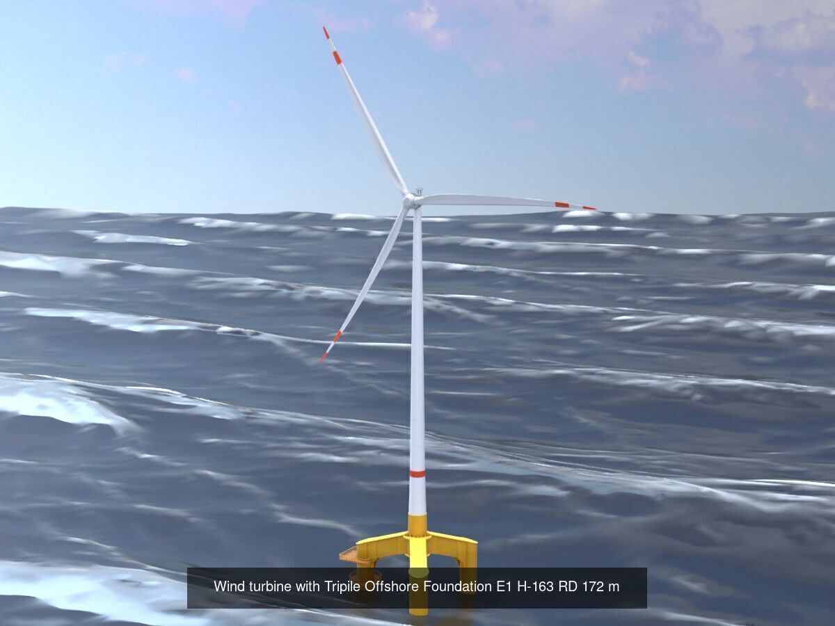 Wind turbines with Tripile Offshore Foundations 3D Model Collection_8