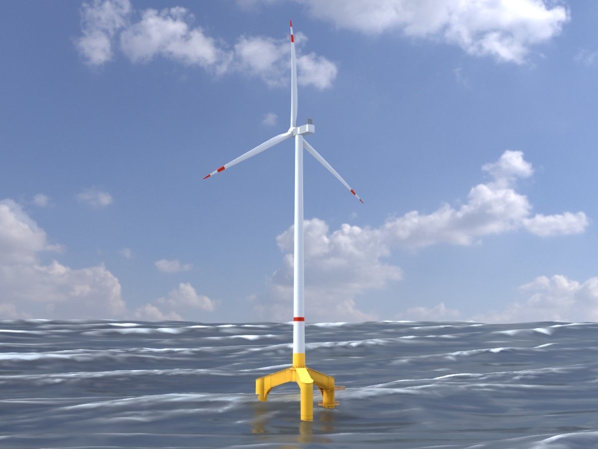 Wind turbines with Tripile Offshore Foundations 3D Model Collection_48