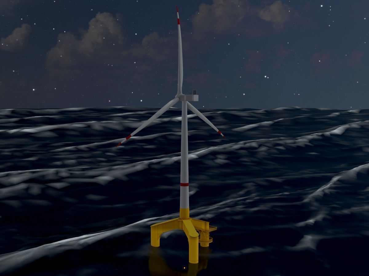Wind turbines with Tripile Offshore Foundations 3D Model Collection_31
