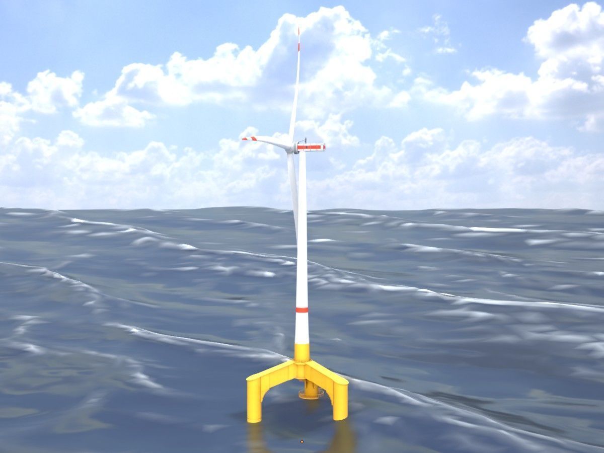 Wind turbines with Tripile Offshore Foundations 3D Model Collection_50