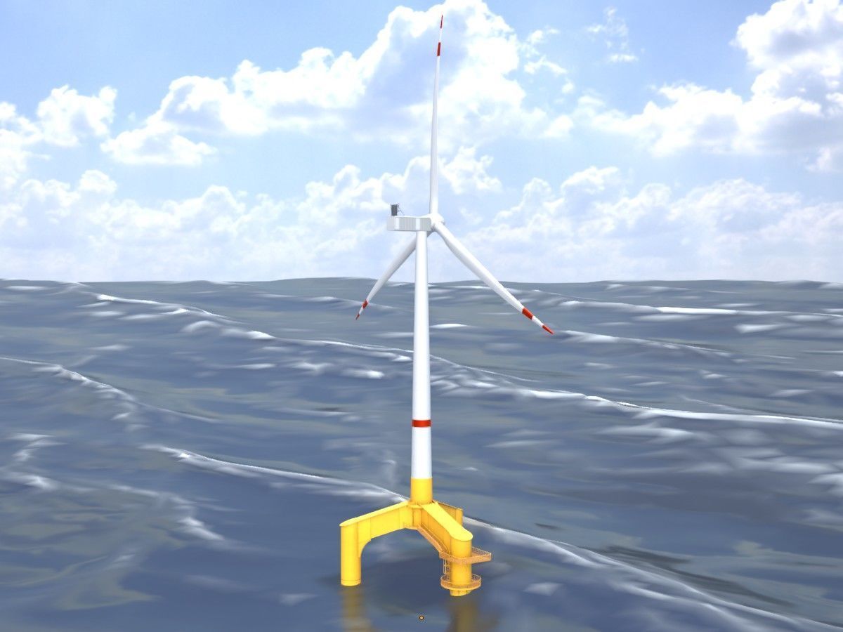 Wind turbines with Tripile Offshore Foundations 3D Model Collection_49