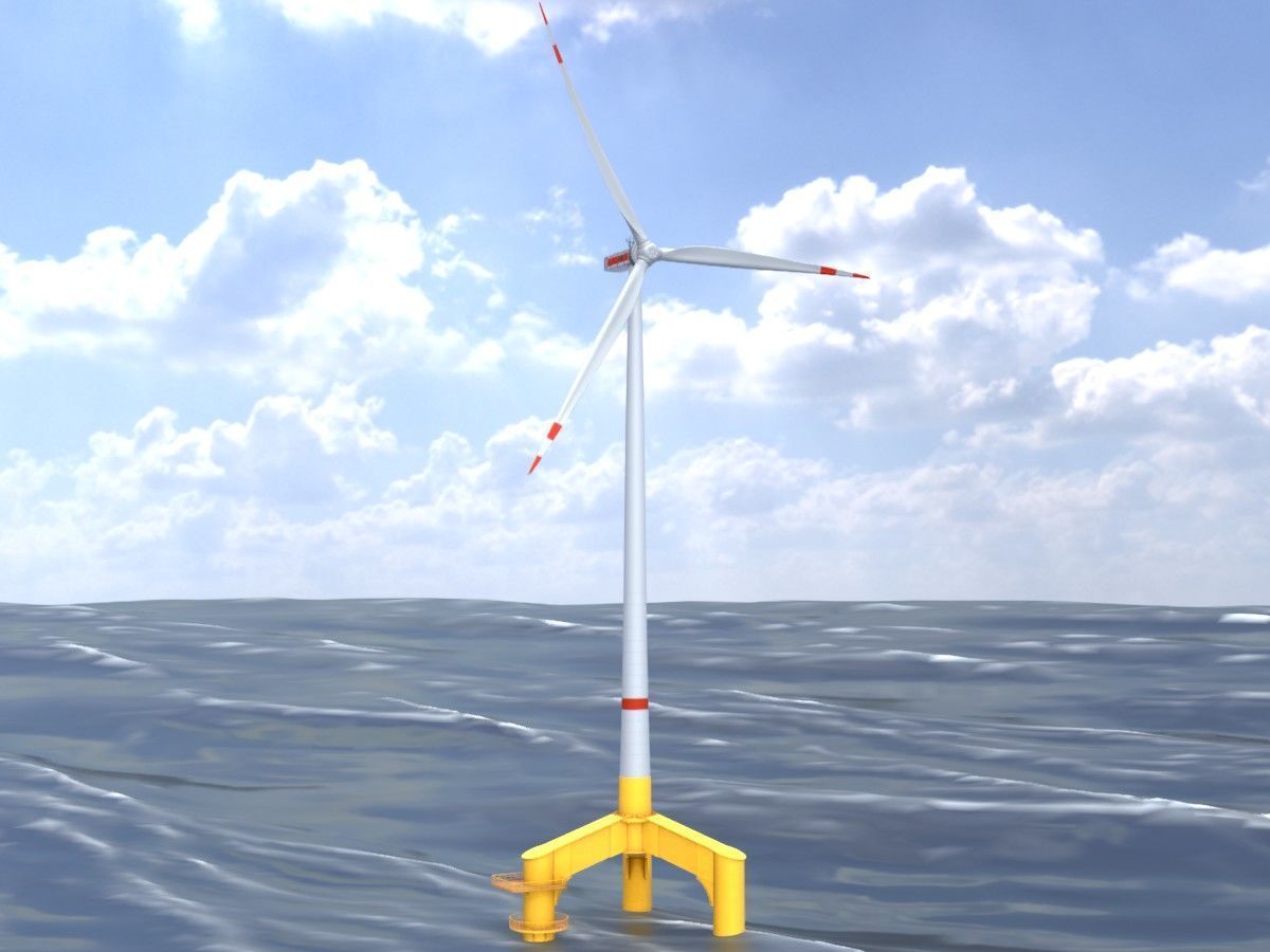 Wind turbines with Tripile Offshore Foundations 3D Model Collection_16