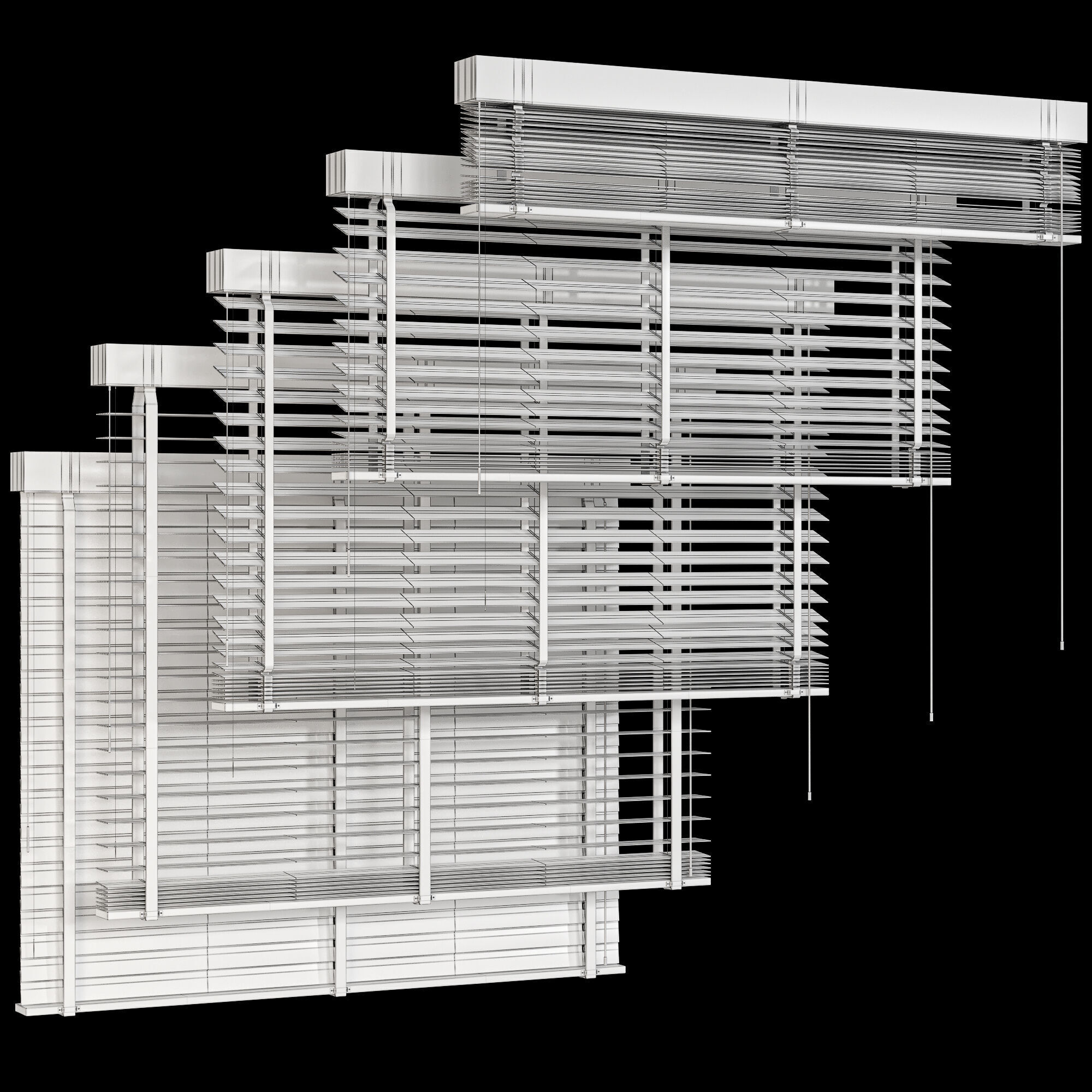 Wooden Blinds Set Low-poly 3D model_4
