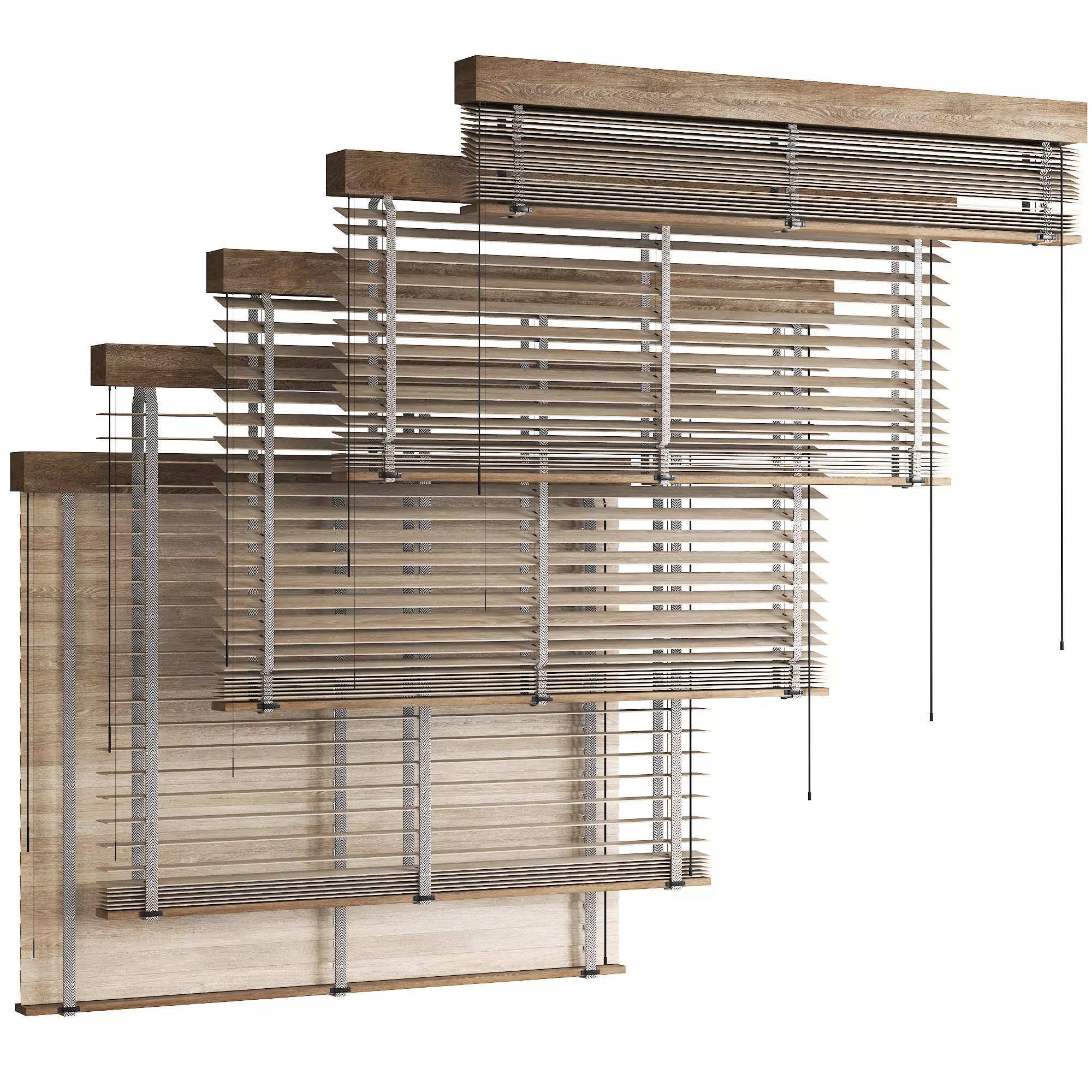 Wooden Blinds Set Low-poly 3D model_0