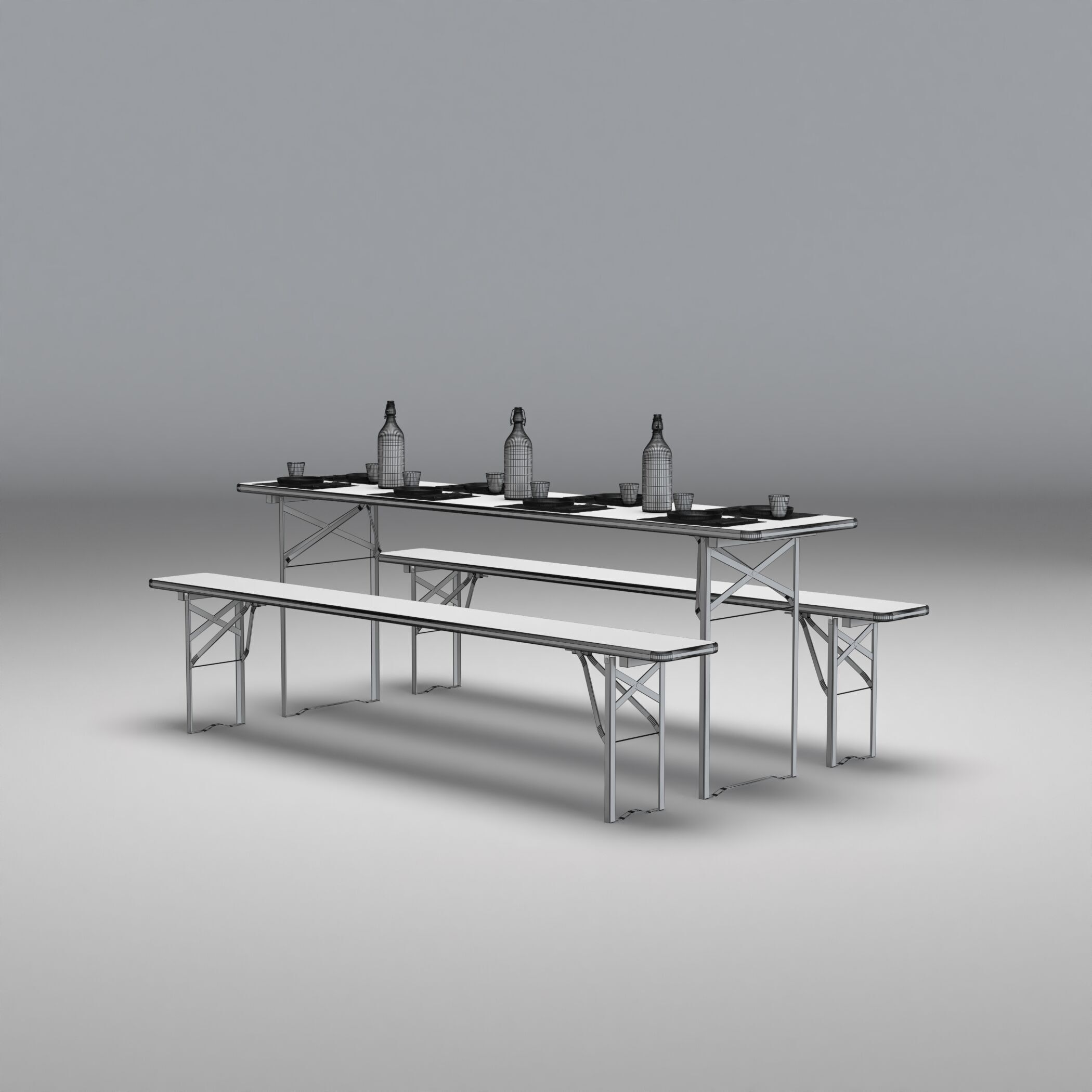 Beer Fest Oktoberfest Style Bench and Table Set 3D Model 3D model_1