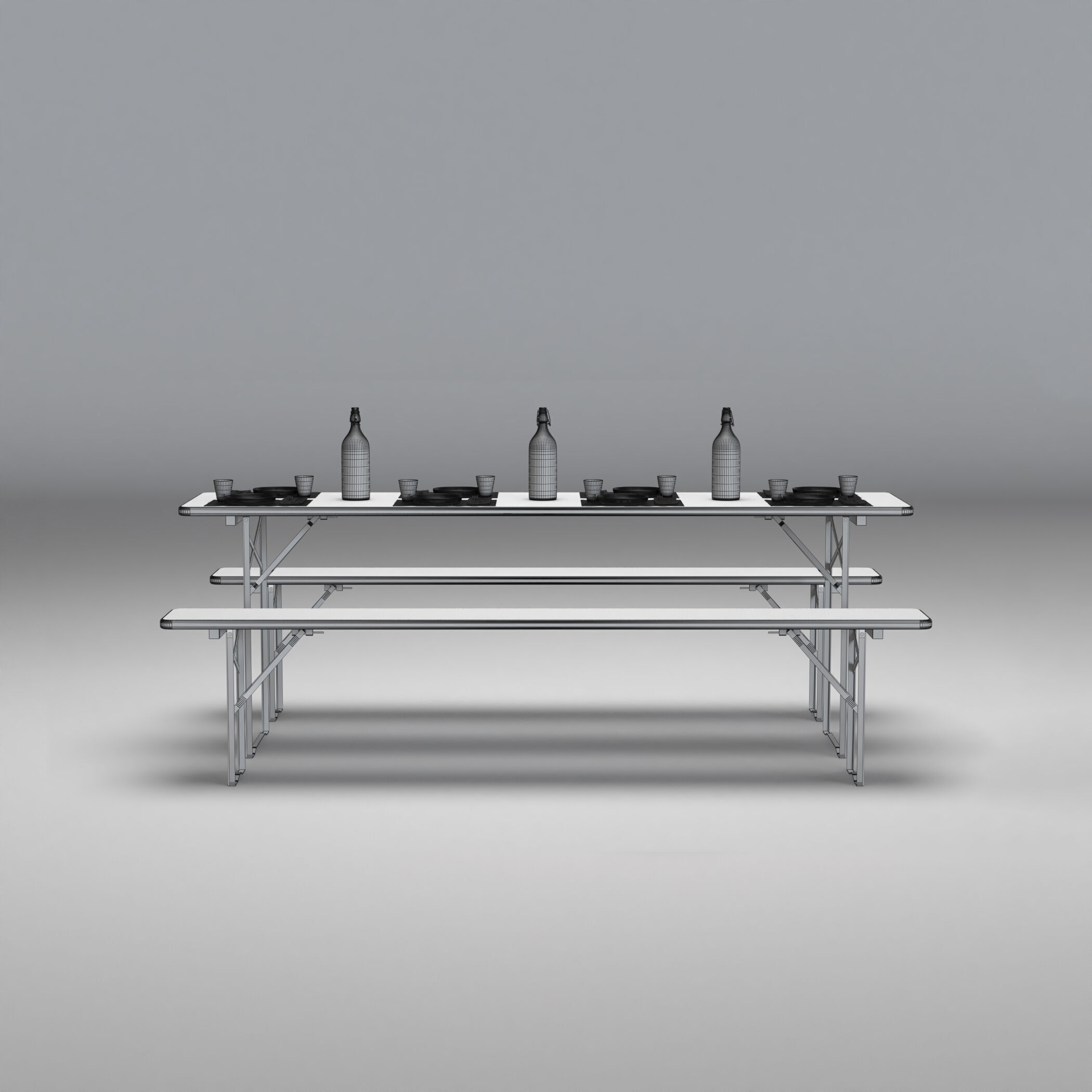 Beer Fest Oktoberfest Style Bench and Table Set 3D Model 3D model_3