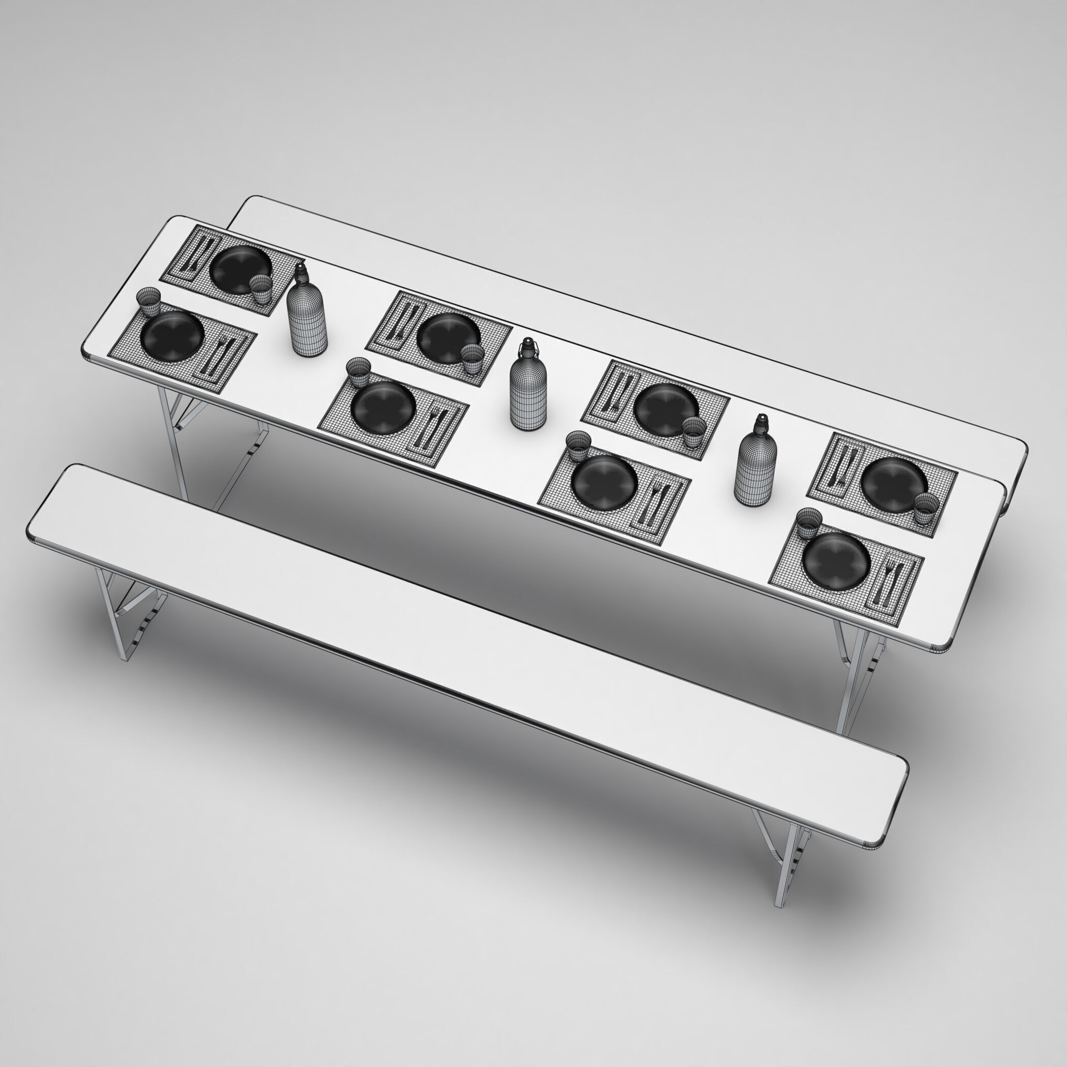 Beer Fest Oktoberfest Style Bench and Table Set 3D Model 3D model_5