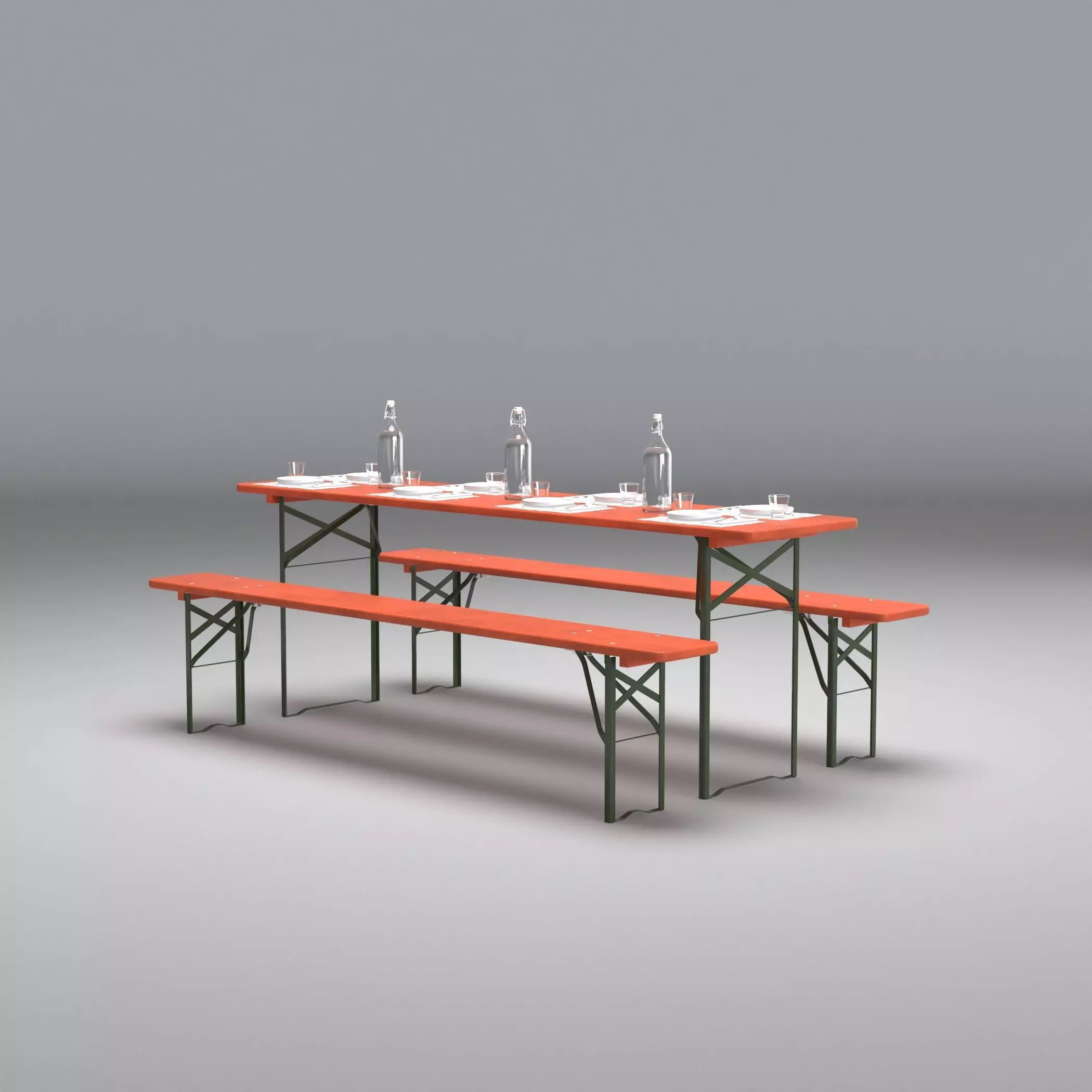 Beer Fest Oktoberfest Style Bench and Table Set 3D Model 3D model_0