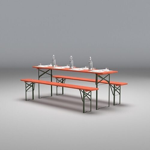 Beer Fest Oktoberfest Style Bench and Table Set 3D Model 3D model