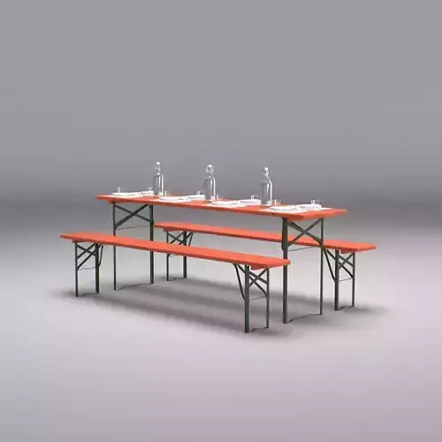 Beer Fest Oktoberfest Style Bench and Table Set 3D Model