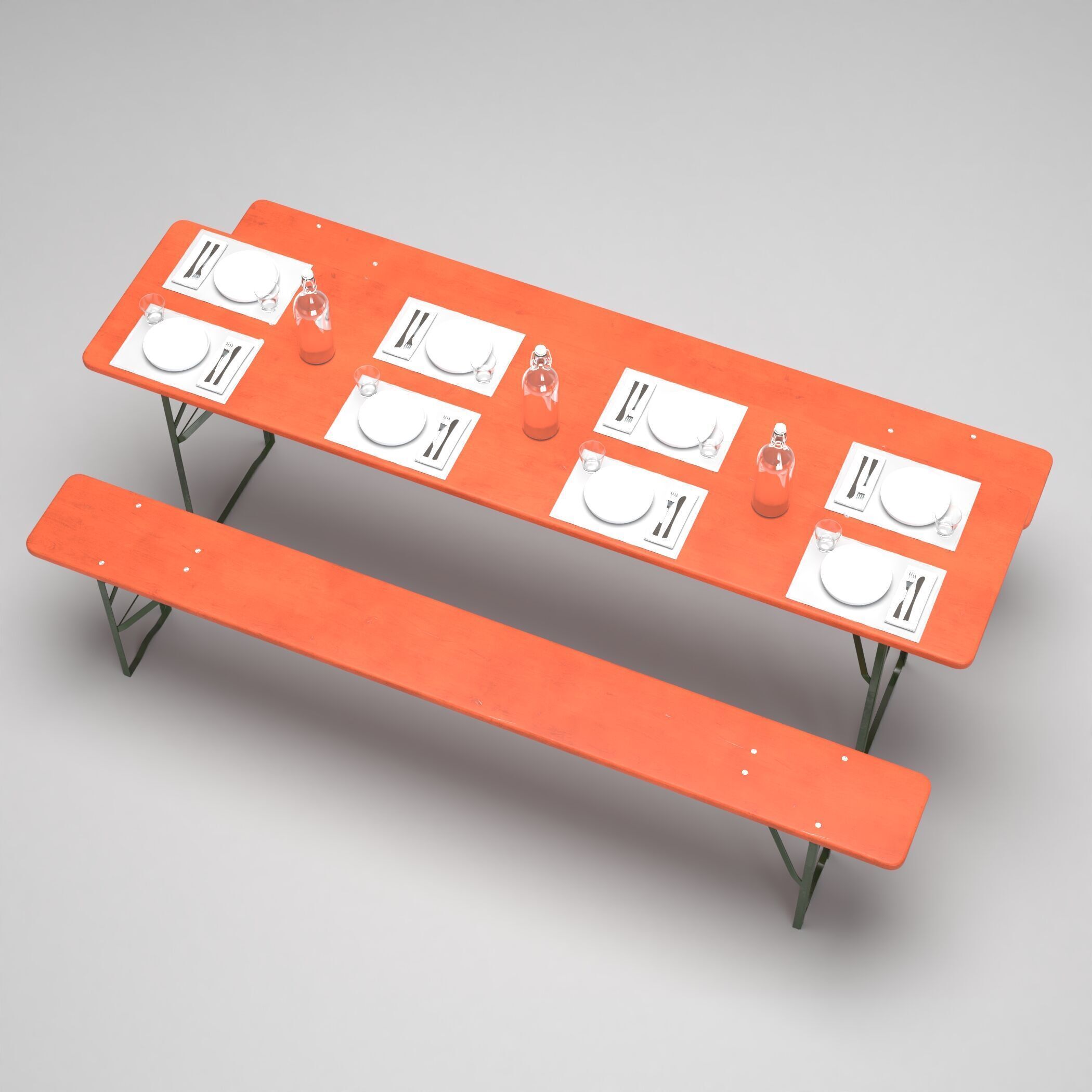 Beer Fest Oktoberfest Style Bench and Table Set 3D Model 3D model_4
