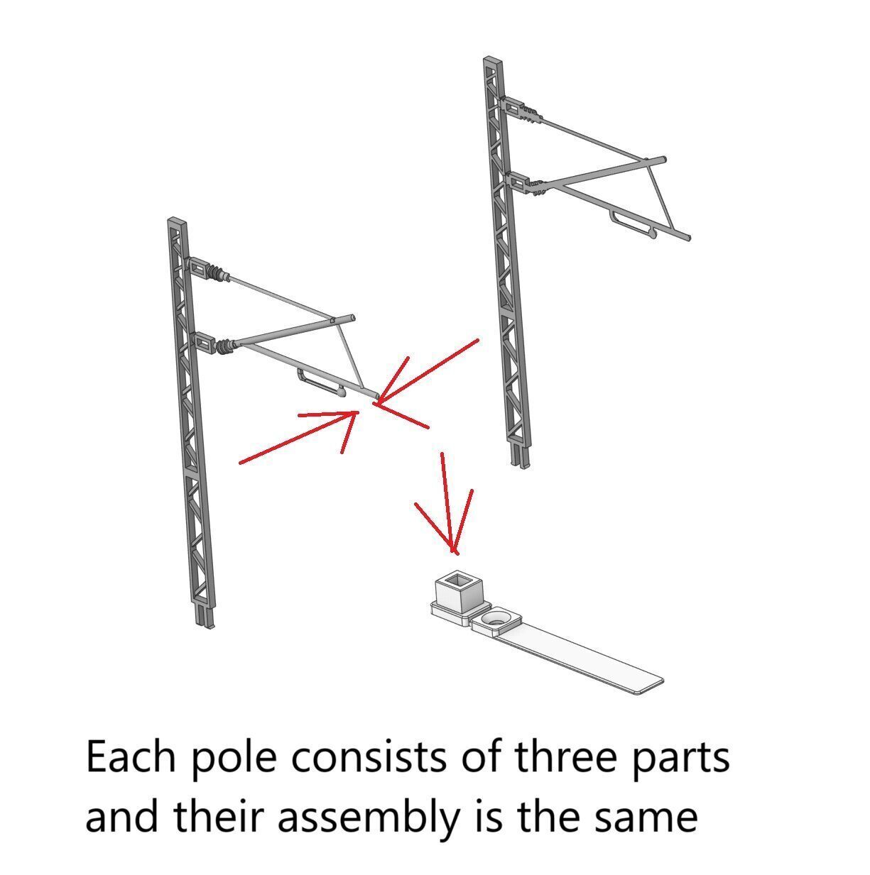 H0 scale Catenery Poles Set Type A1 to A8 - FDM 3D print model_11