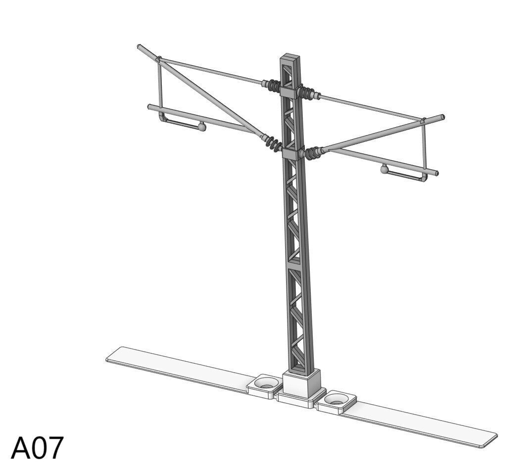 H0 scale Catenery Poles Set Type A1 to A8 - FDM 3D print model_16