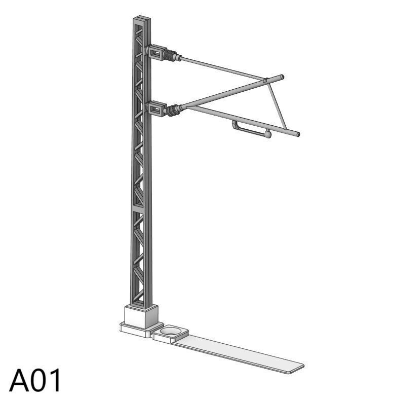 H0 scale Catenery Poles Set Type A1 to A8 - FDM 3D print model_9