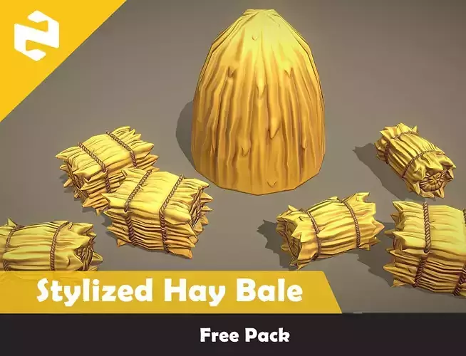 Free Pack - Stylized Hay Bale Free low-poly 3D model