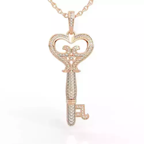 Stunning Baroque Heart Key Diamond Pendant