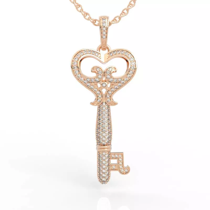 Stunning Baroque Heart Key Diamond Pendant 3D print model