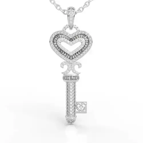 Perfect Diamond Heart Key Pendant Necklace