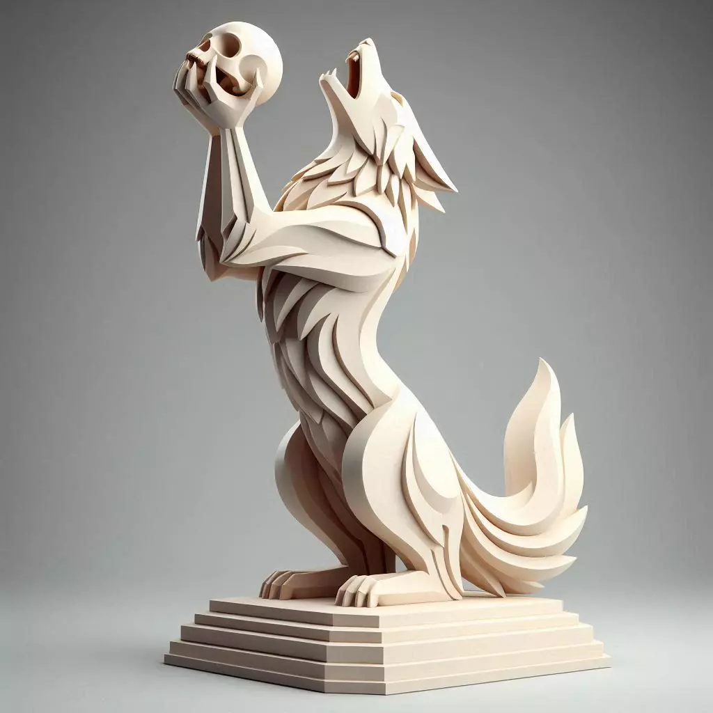 590 Totemic Werewolf Howling with Skull 3D Model 3D print model_0